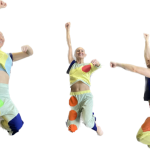 Dancers Ashley Merker, Grace Yi-Li Tong and Paula Meneses jump up with tucked legs.  We call this move 'bounce'