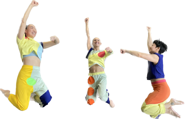 Dancers Ashley Merker, Grace Yi-Li Tong and Paula Meneses jump up with tucked legs.  We call this move 'bounce'