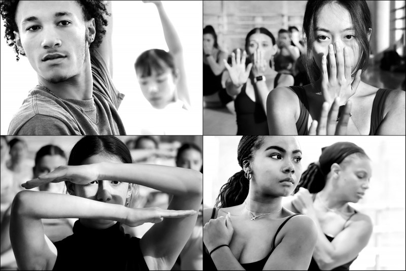 Montage of 4 photos of dancers performing arm gestures 