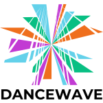 Dancewave logo depicting the Brooklyn bridge in a rainbow color starburst