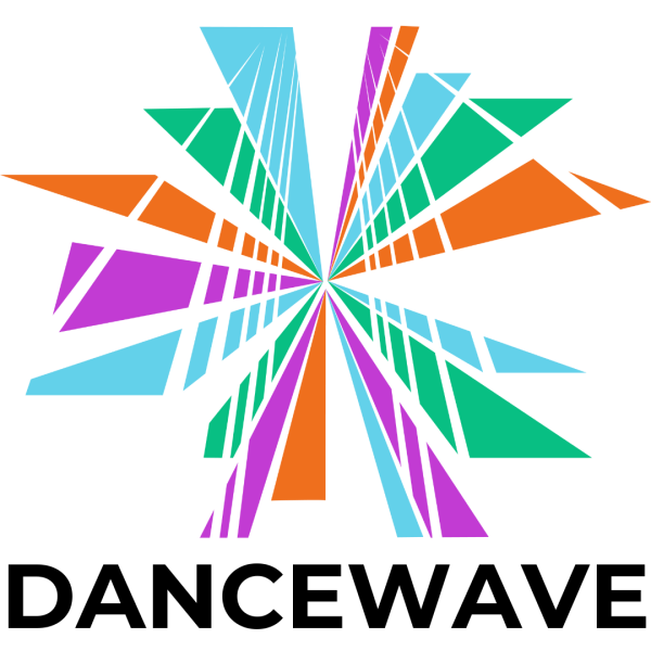 Dancewave logo depicting the Brooklyn bridge in a rainbow color starburst