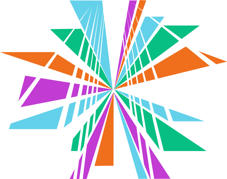Dancewave logo depicting the Brooklyn bridge in rainbow color starburst