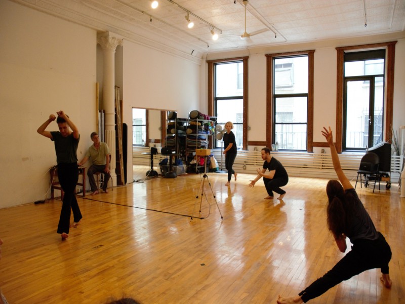 Composer/sound artist John Morton and the dancers at an earlier informal showing
