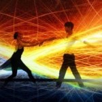 The photo of two dancers against a background of lightning was the company's poster for the 2017 production of LIGHTNING. 