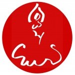 White outline dancer in a red circle