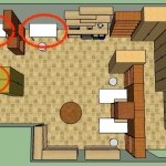 The image shows a top-down spec illustration of the offered office space, with three white desks on the left side