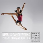 Female dancer leaping with text announcing audition