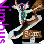 &ldquo;Sum of Parts&rdquo; and &ldquo;May 15&ndash;16.&rdquo; Graphic features dancer suspended mid-air in a dynamic leap, over abstract black, white, and pap