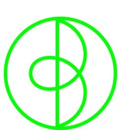 Neon green stylized letter "B" with circle around it
