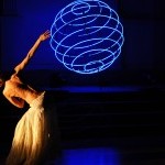 Dancer with large blue sphere