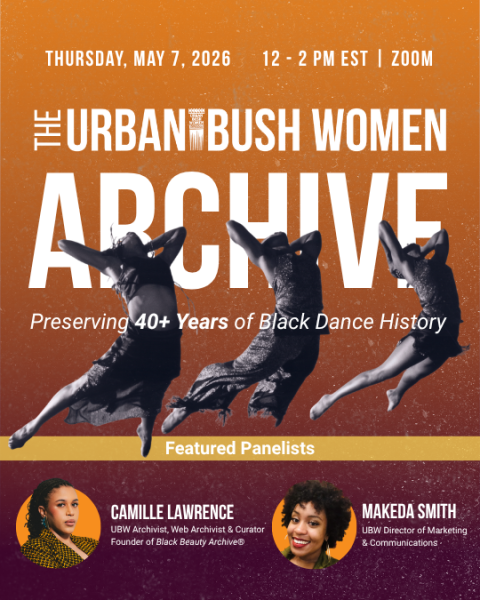 Archive photo of Urban Bush Women dancers leaping in air. 