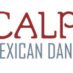Logo of Calpulli Mexican Dance Company with magenta color for "calpulli" and grey for "mexican dance company"