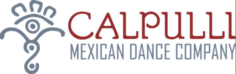 Logo of Calpulli Mexican Dance Company with magenta color for "calpulli" and grey for "mexican dance company"