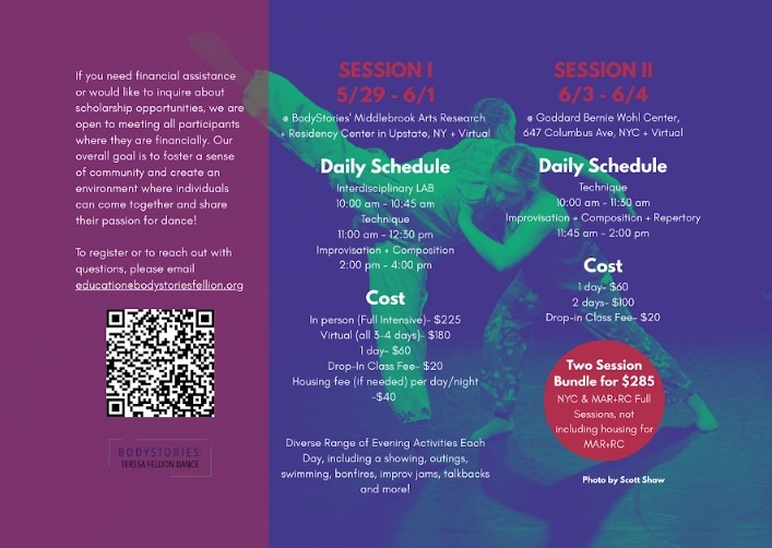 A BodyStories: Teresa Fellion Dance postcard with details about the summer intensive