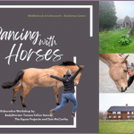 A collage of JoAnna Mendl Shaw with a horse and Middlebrook Arts Research + Residency Center