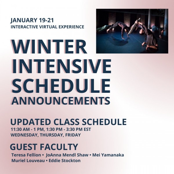 “Winter Intensive Schedule Announcements” is written in Bold lettering. Below “Updated class schedule is written in dark blue bo