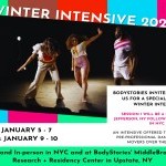 A flyer for the BodyStories Winter Intensive with dates for two sessions - Session 1 5-7 and Session 2 9-10