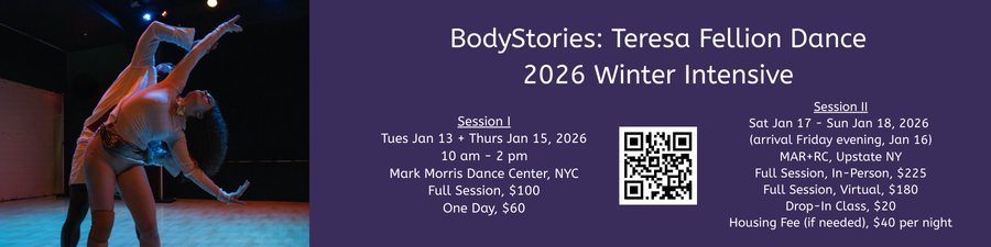 Two colorful postcards split the image with the words “Join BodyStories at one of our exciting 2026 Winter Intensive Sessions” between them.