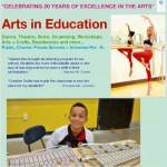 This is our flyer for our Arts In Education Program with a dancer in the top left and a child sititng in front of an xylophone 