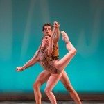 Two contemporary dancers onstage