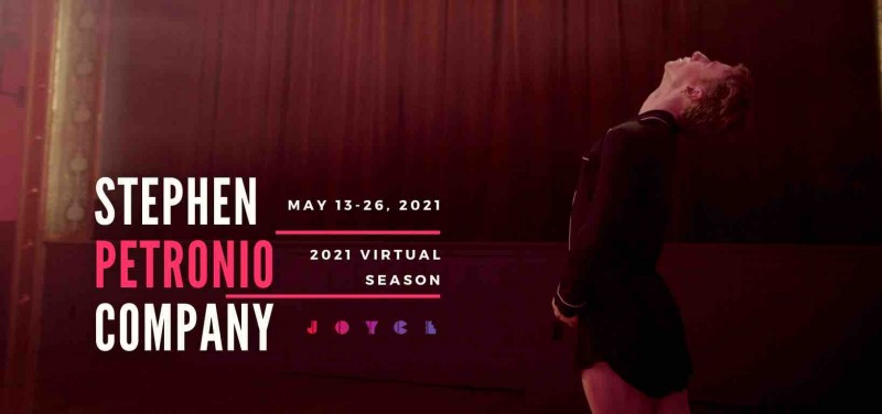 Stephen Petronio Company Virtual Season - Dancer Nick Sciscione in front of a red curtain bending backwards.