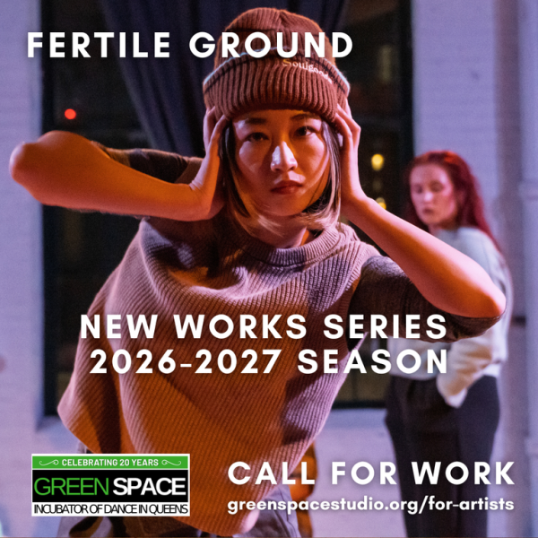 Dancer poses energetically in a knit cap. Text reads &ldquo;Fertile Ground: New Works 