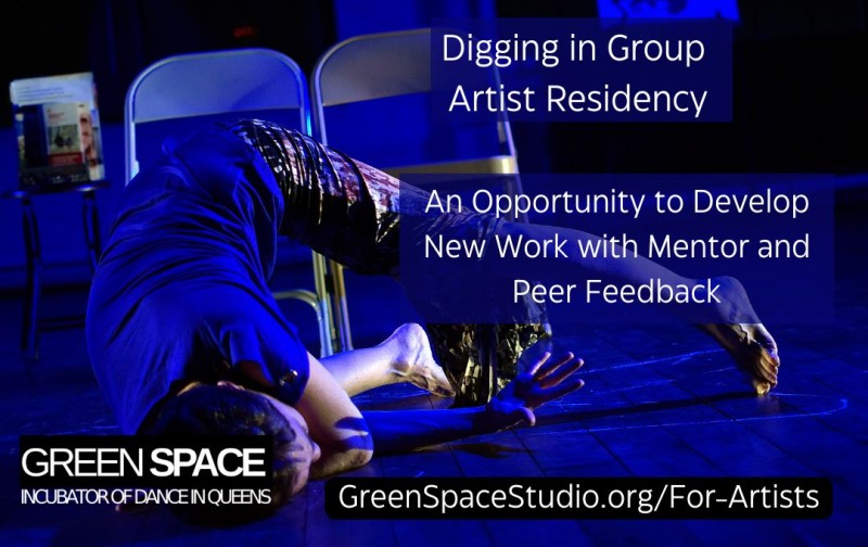 Dancer on a blue stage sits in a shoulder stand by some chairs, with text overlaid explaining the above information