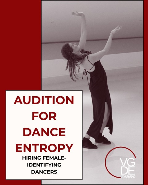 Dancer in a black dress, text reading "Audition for Dance Entropy"