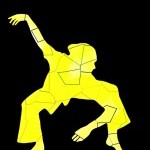 Silhouette of a dancer in a forced arch second position, looking to their left.