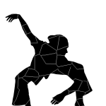 Silhouette of a dancer in a forced arch second position, looking to their left.