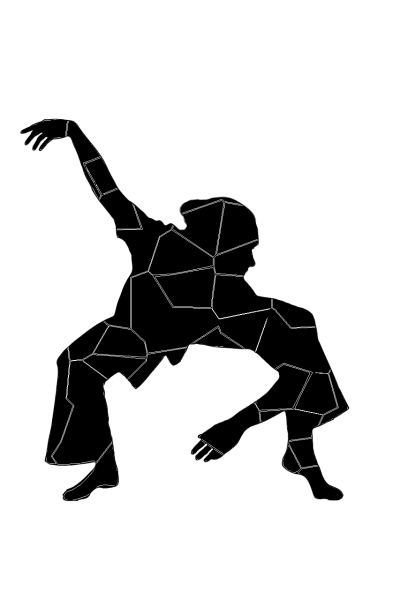 Silhouette of a dancer in a forced arch second position, looking to their left.