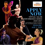 Dancers layered on a dark background. Text reads "Apply Now" with the Mark DeGarmo Dance logo in top right.