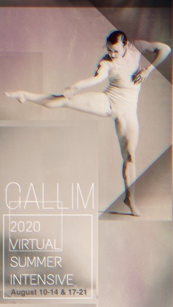 On a shaded background, white text reads "Gallim 2020 Virtual Summer Intensive August 10-14 &17;-21"