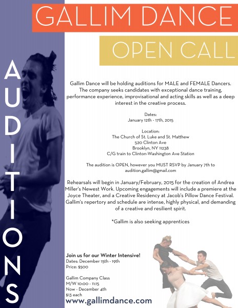 Gallim Dance Seeks Male and Female Dancers