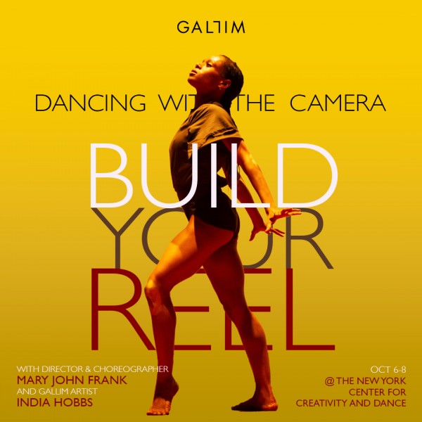 dancer poses over a gold background with text surrounding her. 