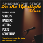 Spotlight shine on a microphone in background of a list of artistic disciplines