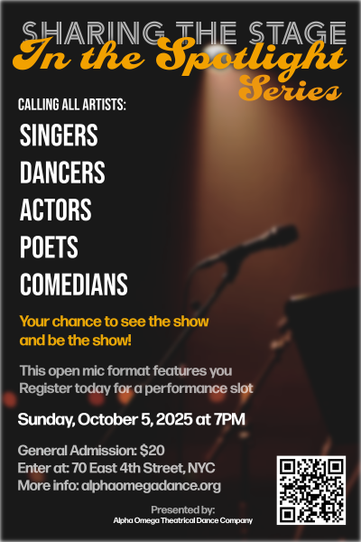 Spotlight shine on a microphone in background of a list of artistic disciplines