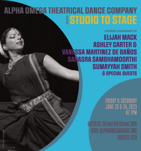 Dancer featured on the left with text description on the right of flyer