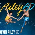 Ailey 60 written in script above two dancers jumping against a blue background, with silver confetti flying around them.