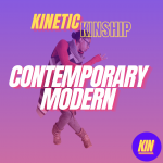 Contemporary Modern in bold white text overlaid on photo of Tiffany Rea-Fisher. Kinetic Kinship logo on top