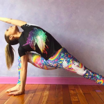 Karen More in Yoga lunge pose