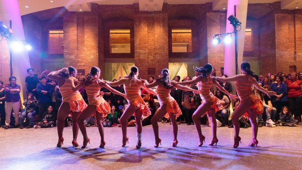 Dancers performing at Salsa Party hosted by Balmir Latin Dance Studio at the Brooklyn Museum.