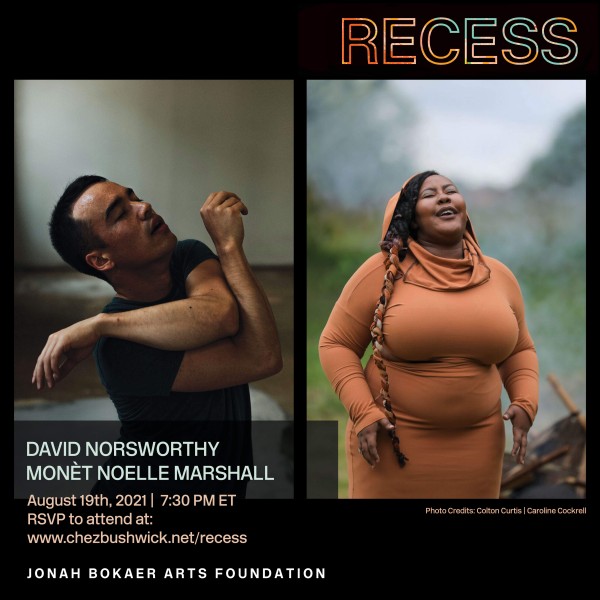 Images of David and Mon&eacute;t are surrounded by a black background with an orange RECESS overlay and show details listed