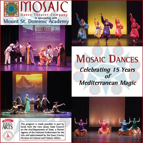 Image is a flyer that shows four different dance works that will appear in the program.