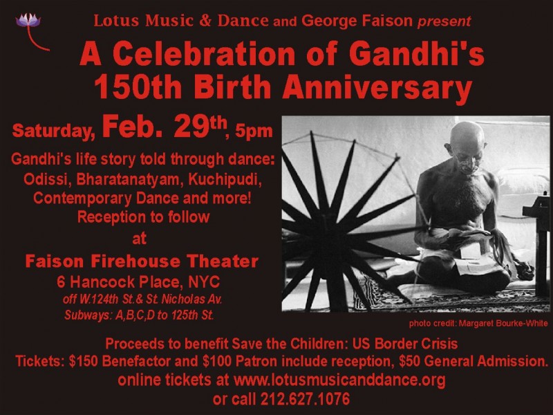 A Celebration of Gandhi's 150th Birth Anniversary, Feb. 29th - 5pm at Faison Firehouse Theater