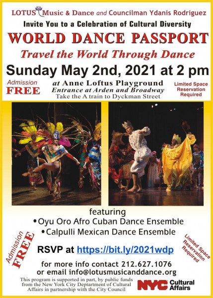 Event Flyer for World Dance Passport featuring Photos of Mexican and Afro Cuban dancers