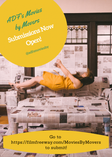 Woman in Yellow Dress falling backward onto newspaper-covered couch.