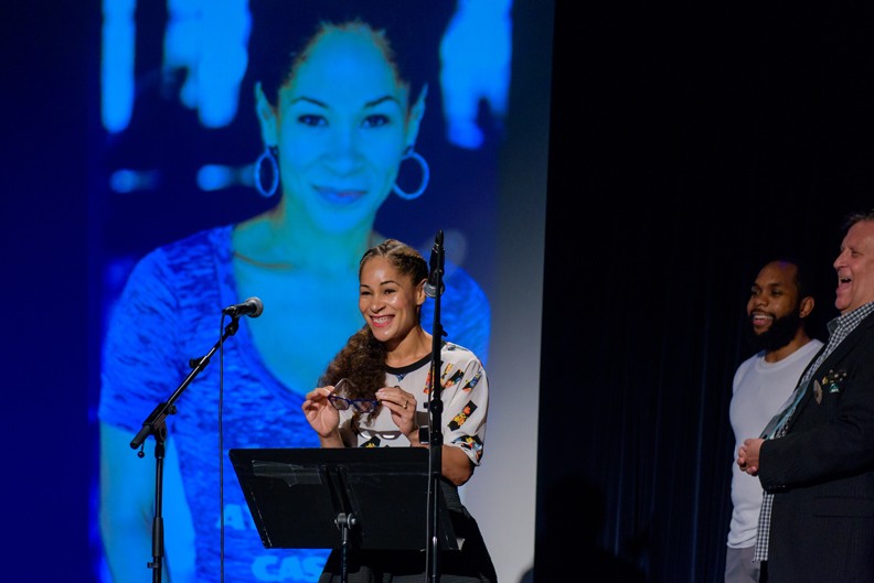 Ayodele Casel accepting ATDF &ldquo;Hoofer Award&rdquo; - 2017