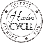 There are two circles: an inner circle with the words 'Harlem Cycle' inside and the words 'culture, soul, & fitness' in between 