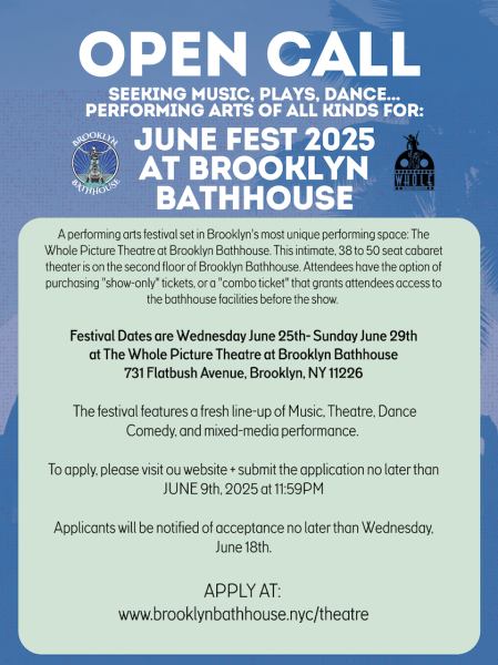 Flyer for an open call at June Fest for Brooklyn Bathhouse NYC